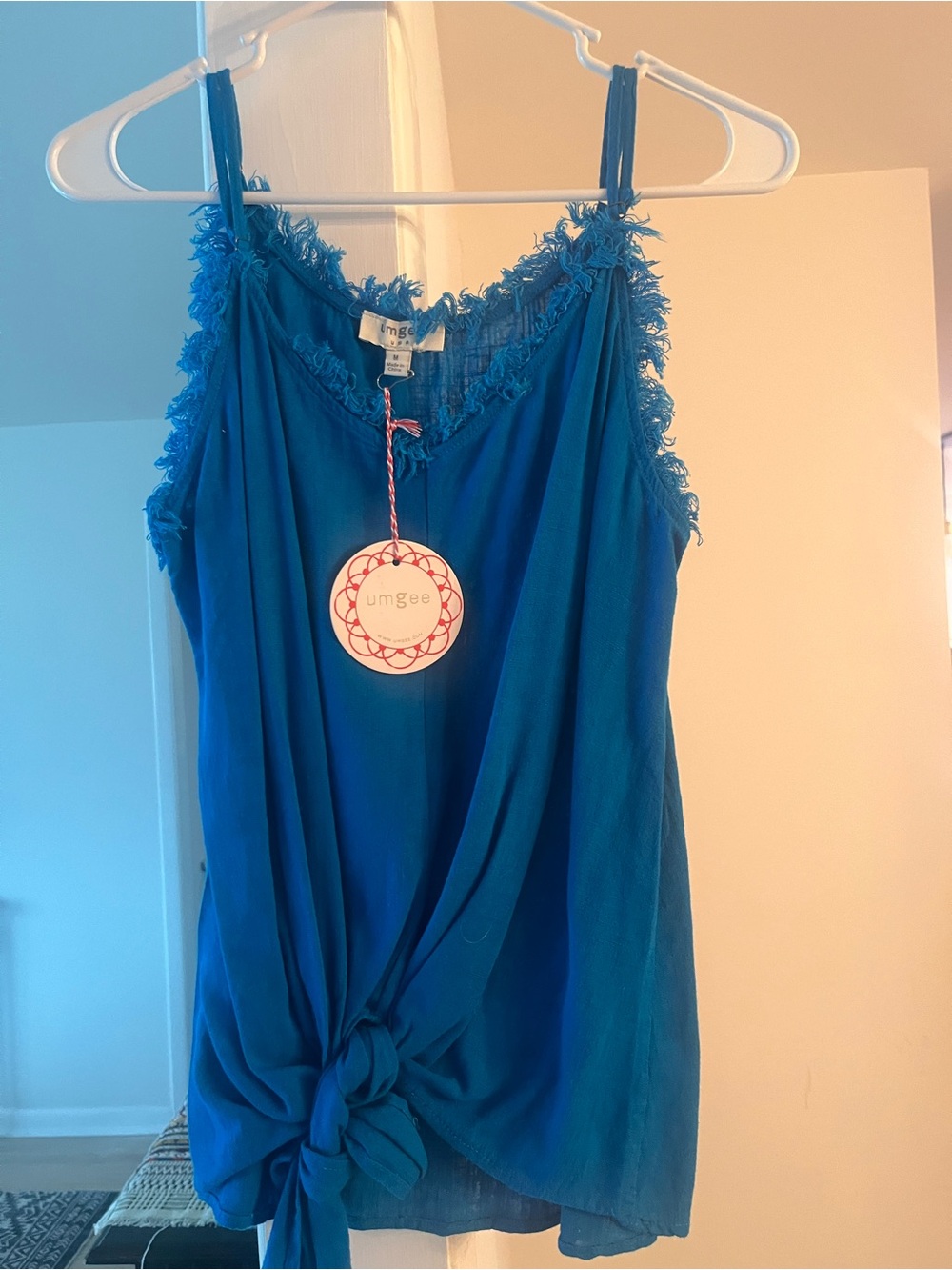 Umgee Turquoise Frayed Neckline Blouse - Picture 3 of 3